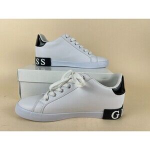 Guess Pathin Casual Sneakers Womens 10 M White Faux Leather Low Top Lace Up NEW